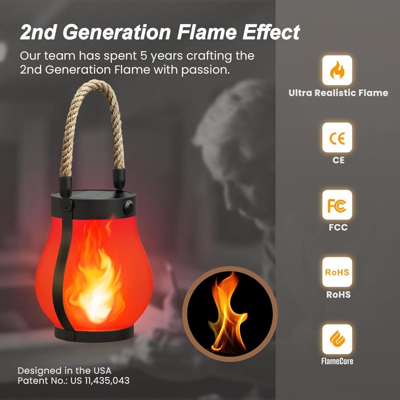 Hompavo Gen2 Solar Lanterns Outdoor Waterproof with Realistic Flickering Flame, Dual Charging (USB/Solar) & 2 Modes - Decorative Hanging/Table Lights for Patio Garden Porch Halloween Decor, 2/Red - Image 2